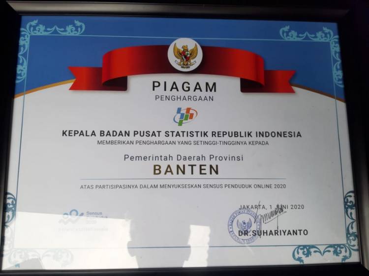 Sukseskan Sensus Online 2020, Pemprov Banten Raih Penghargaan BPS